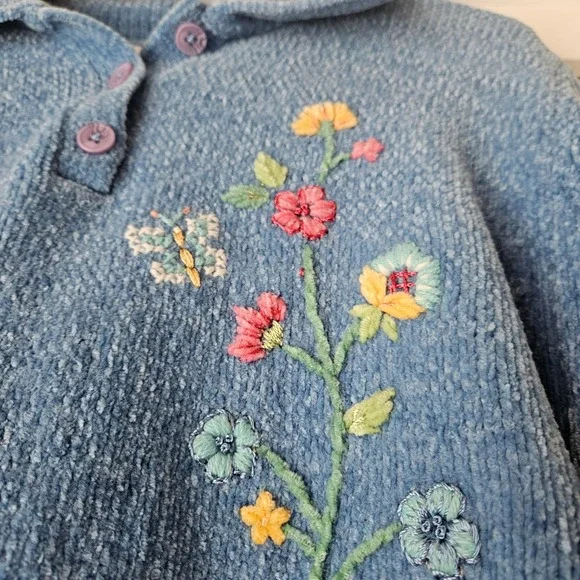 Alfred Dunner Sweater Womens PXL Blue Floral Embroidered Chenille Knit Spring - Picture 3 of 9